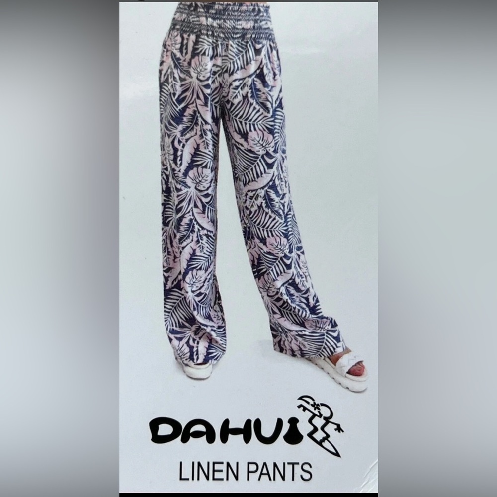 Dahui Women`s Linen‎ Pants Loose Yoga Sweatpants Wide Leg Smock Waist Sz M